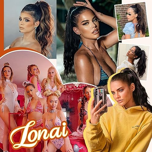 LONAI Ponytail Extension, 18" Wavy Claw Clip Ponytail Extensions Shoulder Length Curly Wavy Claw Clip in Pony tail Hair Extensions Pony tails Hairpieces-Dark Blonde with Blonde Highlights