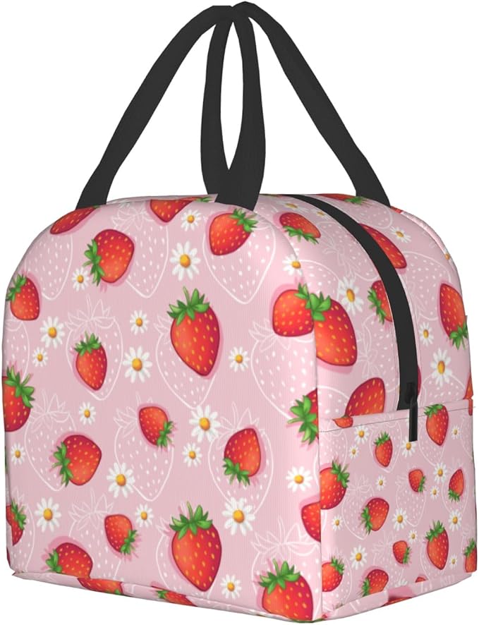 Imiss Strawberry Lunch Bag for Girls Women, Cute Fruit Strawberry Reusable Insulated Lunch Tote with Pocket Lunch Box for School Work Picnic