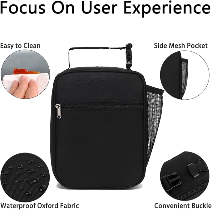 Insulated Lunch Bag for Women Girl Teen large Insulated Kid Lunch Bag,Large Reusable Cute Cooler Bag for School Work Picnic,Black Alphabet