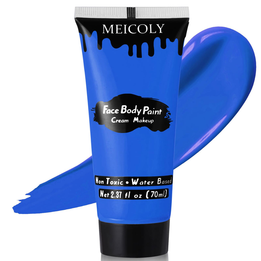 MEICOLY Cream Royal Blue Face Body Paint,2.37Oz Large Tube Water Based Full Body Paint for Adult and Kid,Single Tube Dark Blue Face Paint for Smurf Mystique Cosplay Avatar Makeup,Halloween SFX Makeup
