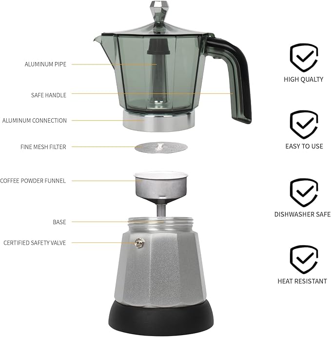 6 Cup Manual Espresso Maker, Small Espresso Machines for Home, Cuban Coffee Maker with Detachable Base & Overheat Protection,Cafeteras Electricas Modernas Moka Pot, Greca Electrica De Cafe Gift