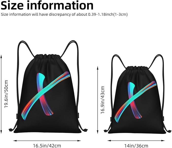 Drawstring Bags Initial Drawstring Backpack Sackpack Black Draw String Cinch Bags for Sports, Gym, Travel, Swimming, Beach, Camping, Rainbow Letter X