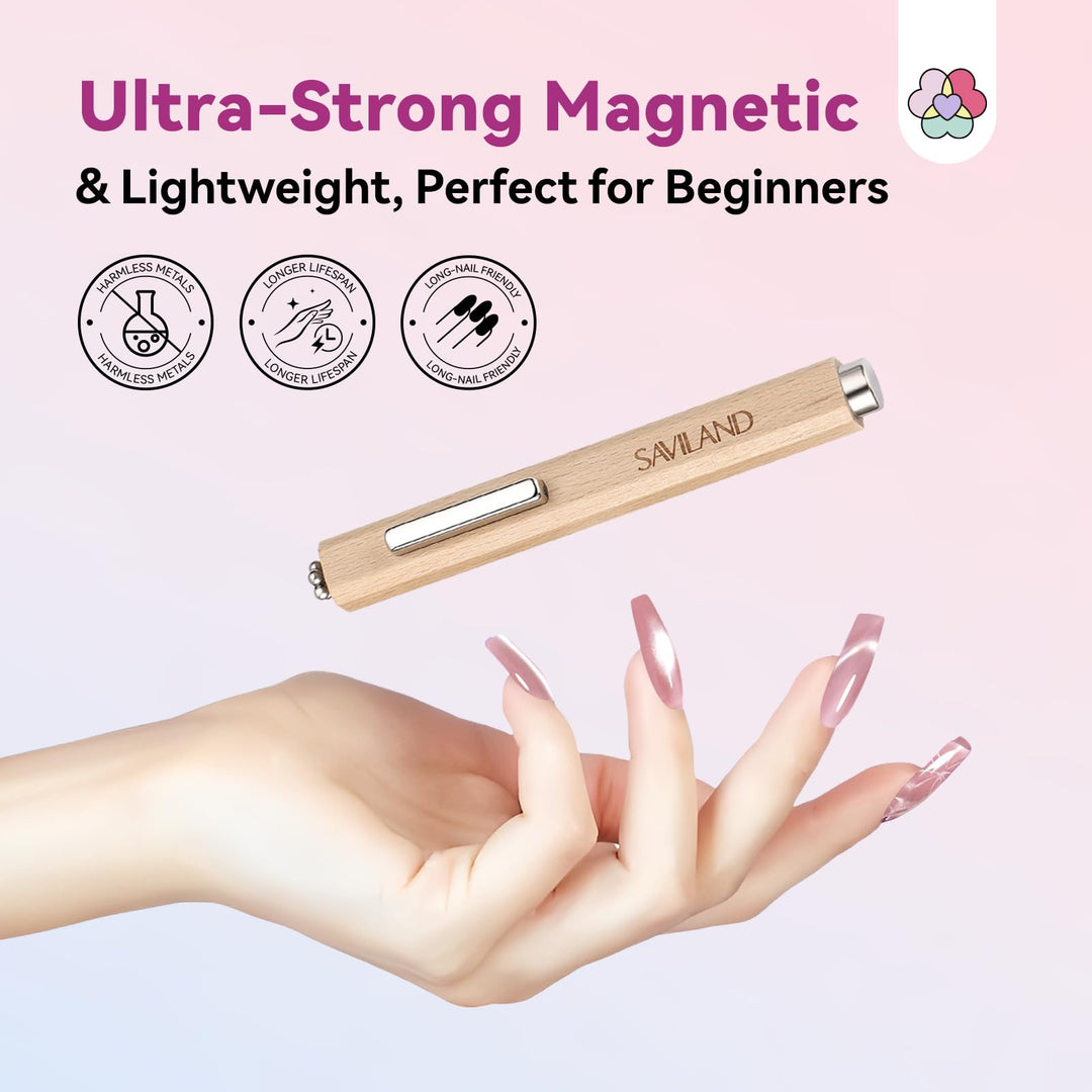 SAVILAND Cat Eye Magnetic for Nail: 3-in-1 Cat Eye Gel Nail Polish N35 Neodymium Strong Suction Magnet Wand Stick Diverse Effect Double Ended Manicure Salon Design Art Tools Set Accessories