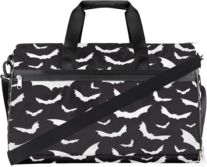 Hallowen Scary Bats Dry Wet Depart Duffle Overnight Bag with Shoes Compartment & Wet Pockets, Water Resistant Weekender Travel Gym Pouch For Swim Gymnastics Ballet Sleepovers