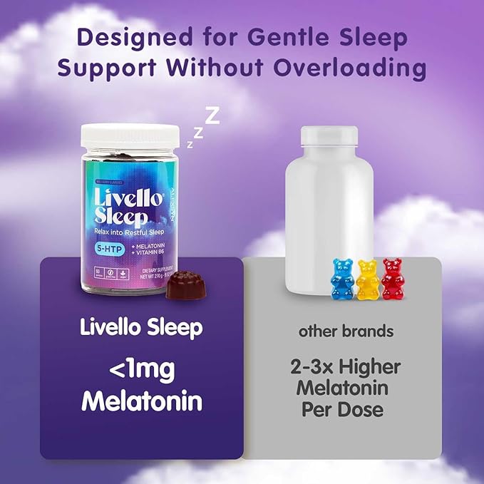 Livello Sleep Wild Berry Gummies - 60 Servings Natural Sleep Support with 5-HTP, Melatonin, and Vitamin B6 for Peaceful Night, Vegan & Gluten-Free