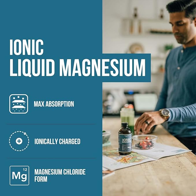 Liquid Magnesium | 8 oz - Ionic Magnesium Chloride, Highest & Fastest Absorption - Calm Mood, Sleep, Muscle Cramps & Spasms, Natural Laxative – Vegan, Glass Bottle (96 Servings)