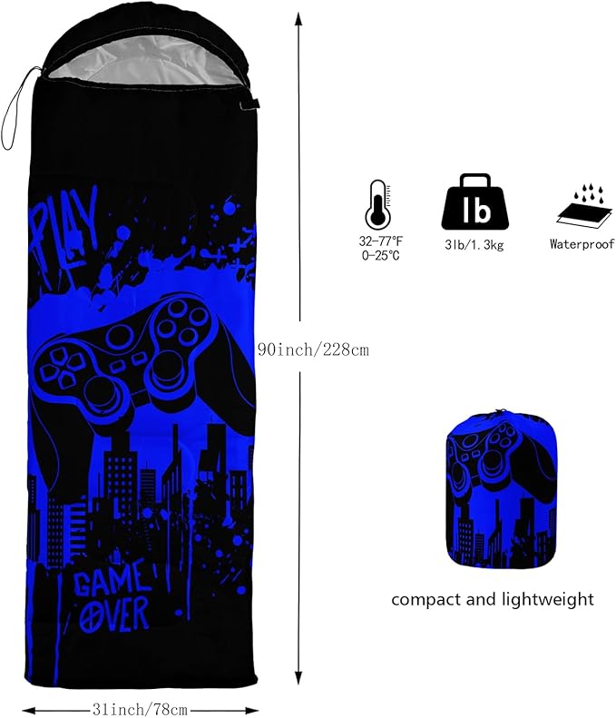AILONEN Boys Sports Camping Sleeping Bags,Lightweight & Waterproof,3 Season Warm & Cool Weather,Black Player Basketball Sleeping Bags for Kids Adults,Travelling,Outdoors