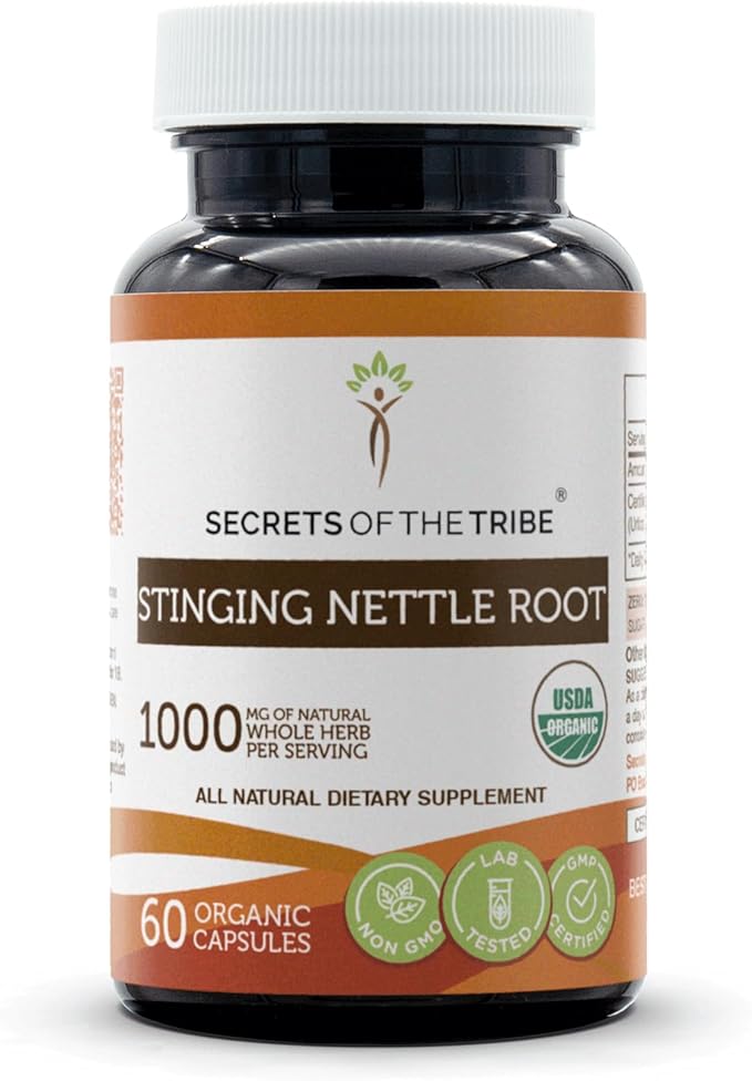 Secrets of the Tribe Stinging Nettle Root USDA Organic 60 Capsules | Made with Organic Vegetarian Capsules and Organic Stinging Nettle (Urtica Dioica) Dried Root (60 Capsules)
