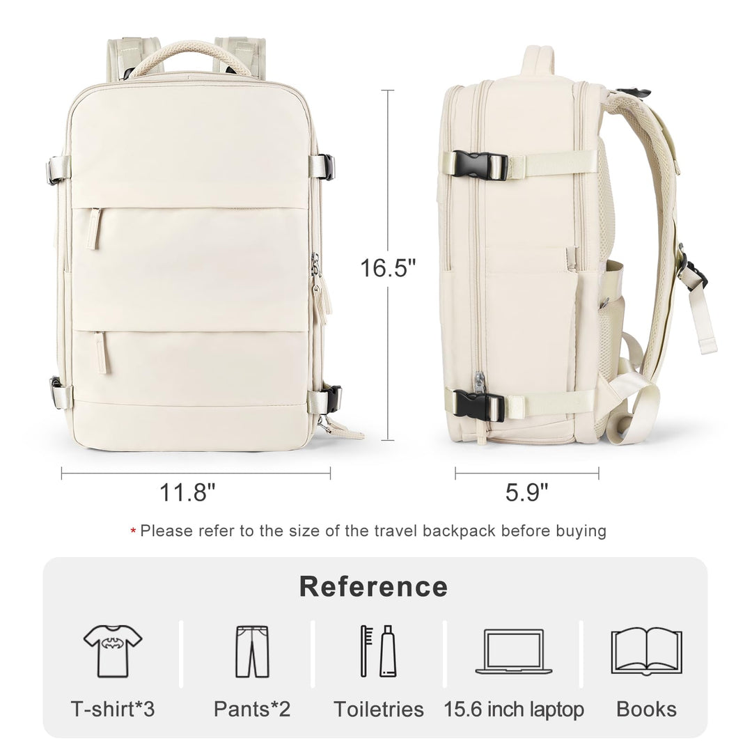 coofay Beige Travel Backpack For Women Men Airline Approved Personal Item Backpack For Airlines Carry On Backpack Flight Approved Waterproof Backpack For Traveling On Airplane Weekender Travel Bag