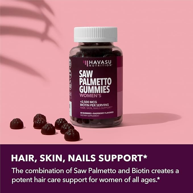 Saw Palmetto for Women with 2500mcg Biotin - DHT Blocker and Hair, Skin, Nail Health Gummies - 120 Count - Supports Stronger and Fuller Looking Locks and Radiant Skin - Vegan, Non-GMO, 2 Month Supply