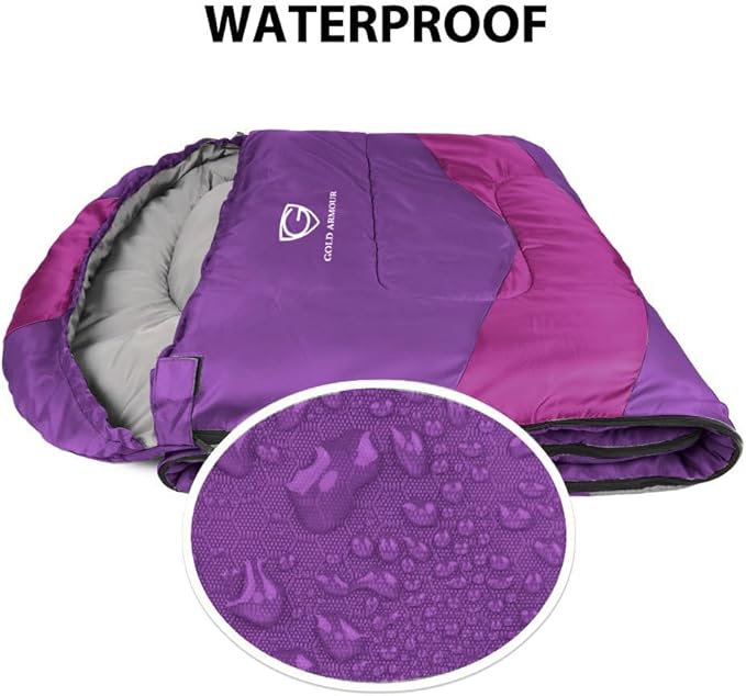 Gold Armour Sleeping Bags for Adults Cold Weather & Warm - Backpacking Camping Sleeping Bag for Kids 10-12, Girls, Boys - Lightweight Compact Camping Essentials Gear Accessories, Left Zipper