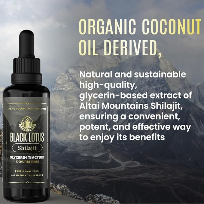 Black Lotus Pure Shilajit Resin Liquid Tincture, 100ml, 100% Pure Natural Shilajit for Men & Women with Amino Acids, 175mg Fulvic Acid, 85 Ionic Trace Minerals, for Immune Support, Focus, Energy