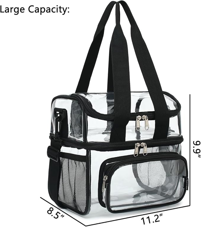 FlowFly Double Layer Cooler Insulated Lunch Bag Adult Lunch Box Large Tote Bag for Men, Women, With Adjustable Strap,Front Pocket and Dual Large Mesh Side Pockets