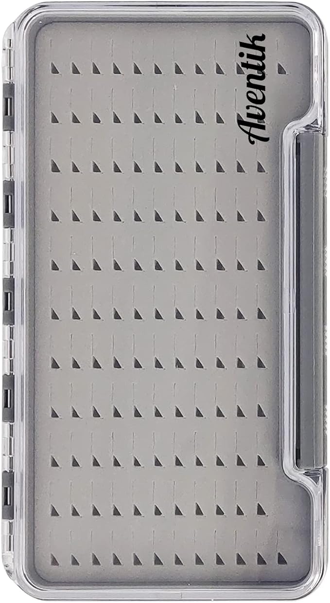 Waterproof Fly Fishing Boxes Supper Slim Transparent Fishing Tackle Storage Easy Grip Foams Multi Magnetic Compartments Fishing Tackle Storage Trags 7.36"X4.02"X0.63"(Grey-H046LB)