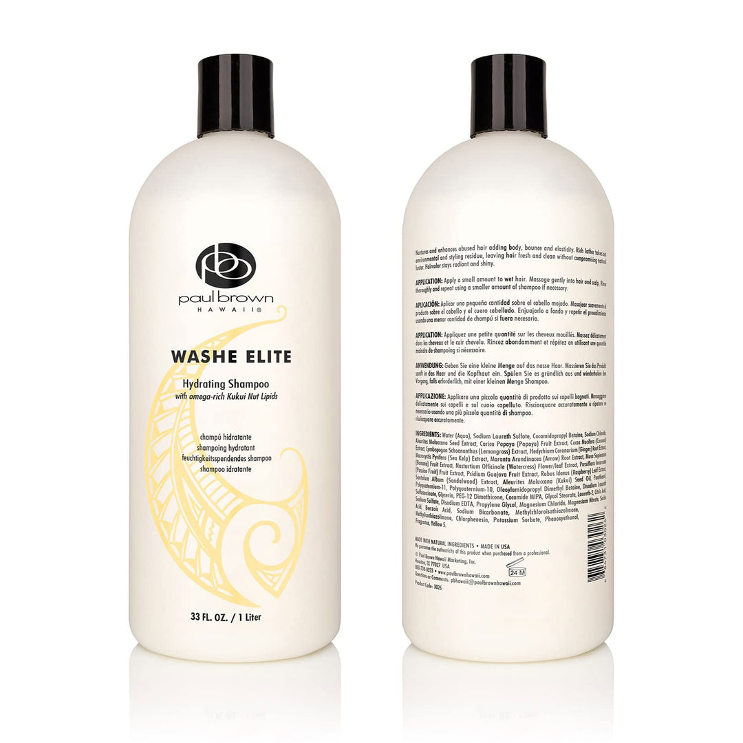 Paul Brown Hawaii Washe Elite Shampoo | Hydrate & Treat Damaged Hair | Moisturizing Hair Product, Safe for Color-Treated Hair, Antioxidant Kukui Nut Oil Protects Against Aging (33 oz.)