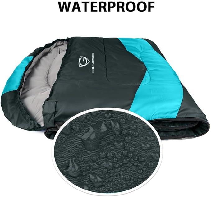 Gold Armour Sleeping Bags for Adults Cold Weather & Warm - Backpacking Camping Sleeping Bag for Kids 10-12, Girls, Boys - Lightweight Compact Camping Essentials Gear Accessories, Left Zipper