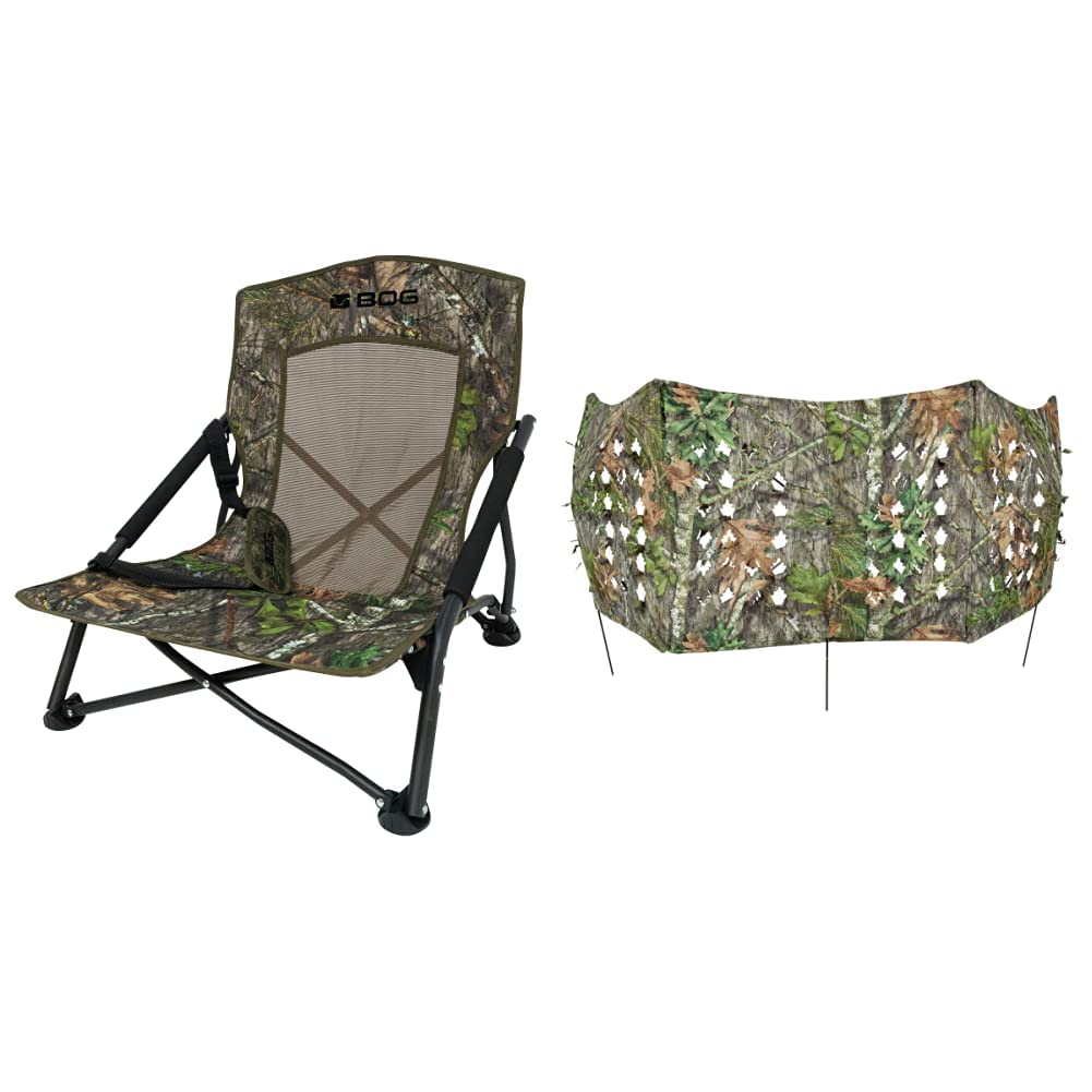 BOG Low Profile Turkey Ground Blind Chair with Rugged Construction, Aluminum Frame, Extended Seat Area & Ameristep Outdoors Mossy Oak Hunting Blinds Treestands Blinds, Mossy Oak Obsession