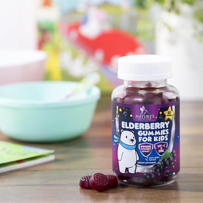 Children's Daily Immune Support Gummies with Real Elderberry + Vitamin C & Zinc to Support Kids Healthy Immune System, Natures Sambucus Elderberry Gummy, Chewable Supplement, Gluten-Free, 60 Gummies