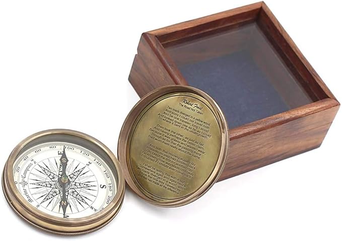 RII Brass Compass Engraved with Poet Quotes - Graduation & Birthday Gifts for Men & Boys, Father to Son, Husband Gift
