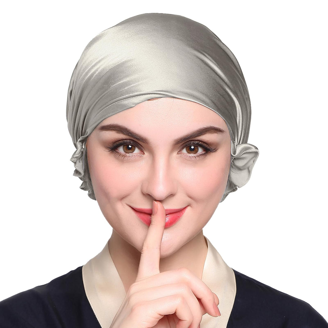 Lilysilk Silk Bonnet For Sleeping Womens Sleep Cap 100% 19Mm Mulberry Silk For Long Curly Hair Adjustable Stretchy Silvergray