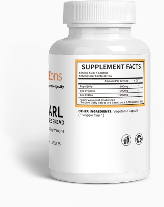 Bee Pollen Supplment - Bee Pollen, Propolis, and Royal Jelly - Vitaleons Bee Pearl - Each Pearl has Vitamins, microelements, polyphenols and antioxidants (Vegetarian, 60 Capsules)