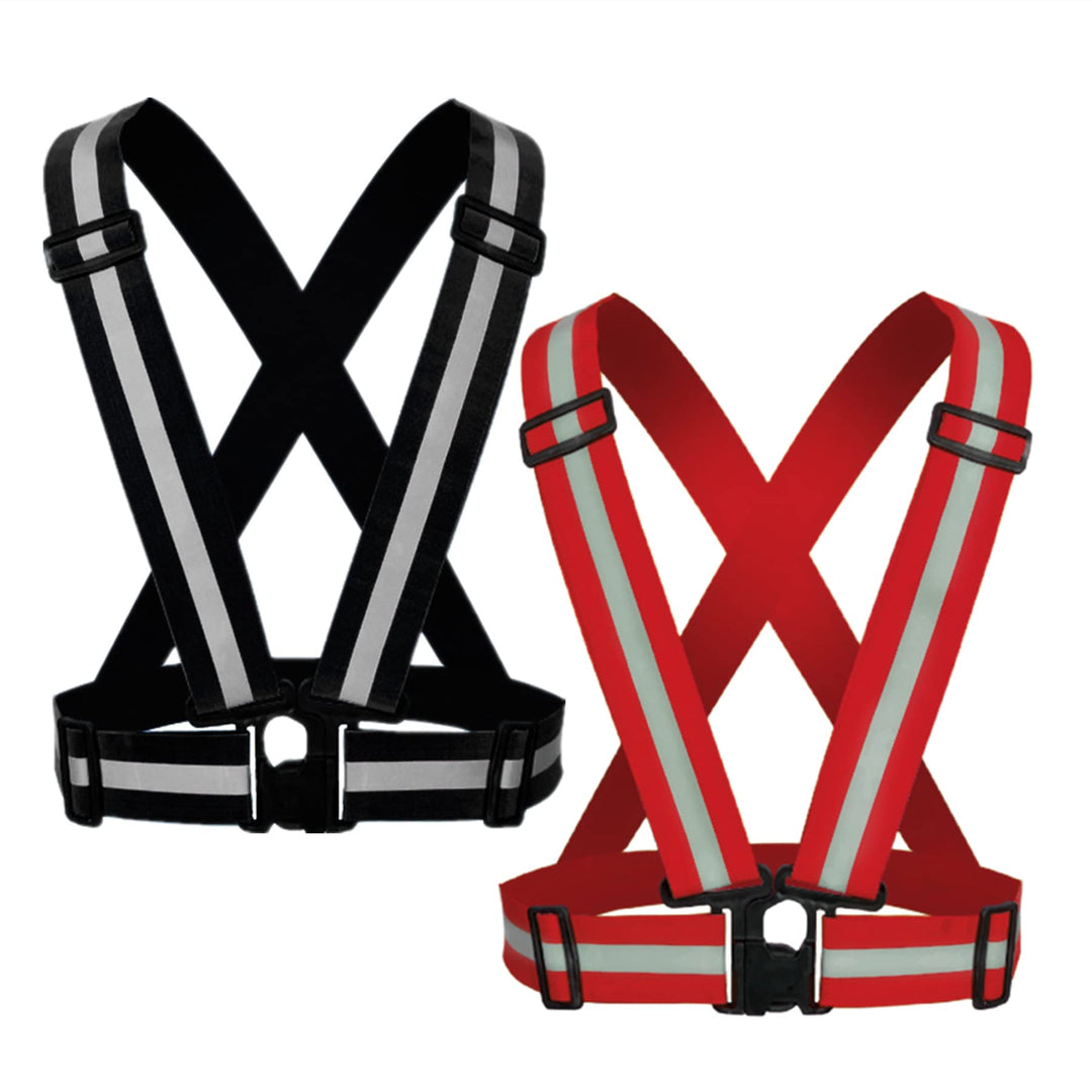YUNLOVXEE Reflective Strap Safety Vest Gear - 2-10 Pack Adjustable High Visible Reflective Running Gear for Women Men Night (Black+Red)