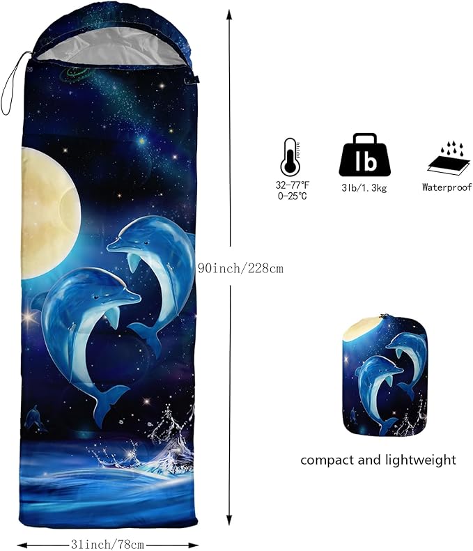 AILONEN Cartoon Fox Camping Sleeping Bag for Boys Girls Adults,Lightweight & Waterproof,3 Season Warm & Cold Weather,Portable,Kawaii Fox Printed Sleeping Bag,Traveling,Camping,Hiking