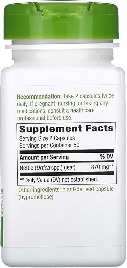 Nature's Way Nettle Leaf 435 mg, TRU-ID Certified, Non-GMO Project, Vegetarian, 100 Count, Pack of 2