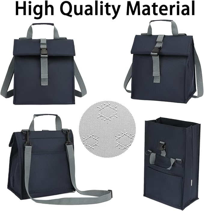 Insulated Lunch Bag for Men/Women,Roll top Reusable Lunch Box with Adjustable Shoulder Strap,Thermal Lunch Cooler Tote Container for Adults Work Office Picnic,Cyan
