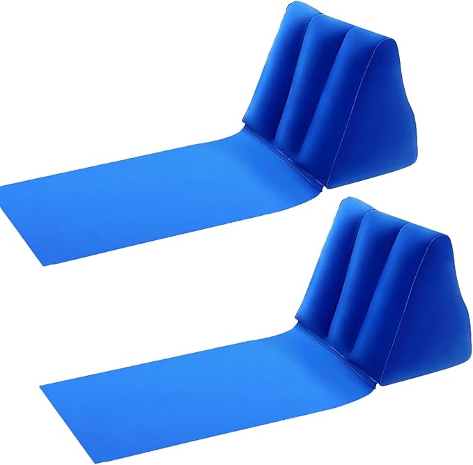 2PCS Dark Blue Inflatable Beach Mat Lounge Chair - Flocking Camping Leisure Lounger Back