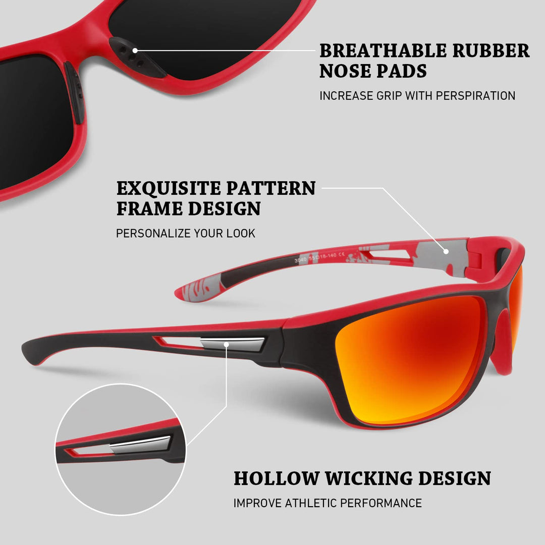 WEAROYO Polarized Sports Sunglasses for Men Women,Fishing Driving Rectangular Goggles UV400 Protection