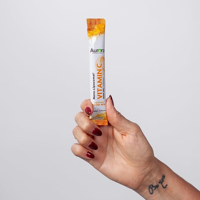 Aurora Nutrascience Nano-Pack Liposomal Vitamin C Powder Drink Mix, Immune Support, High Strength 3,000 mg Per Serving, 30 Single Serve Packets, Orange