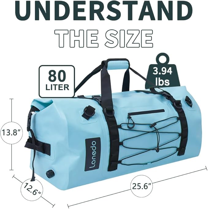 80L Dry Bag Large Waterproof Bag Roll-Top Heavy Duty Fishing Duffel Bag with Durable Straps & Handles for Kayaking Paddle boarding Boating Rafting Fishing