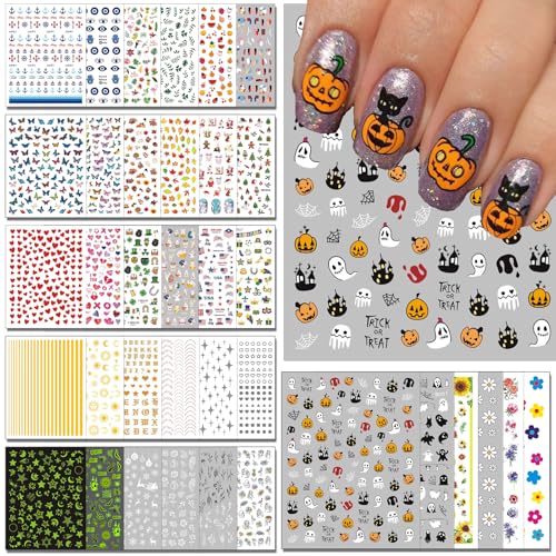 winthrop 36 Sheets All Holiday Nail Art Stickers, Mixed Season Nail Decals Set for All Year, Spring Summer 3D Self-Adhesive Colorful Pegatinas Uñas Daisy Butterfly 4th of July Halloween Christmas