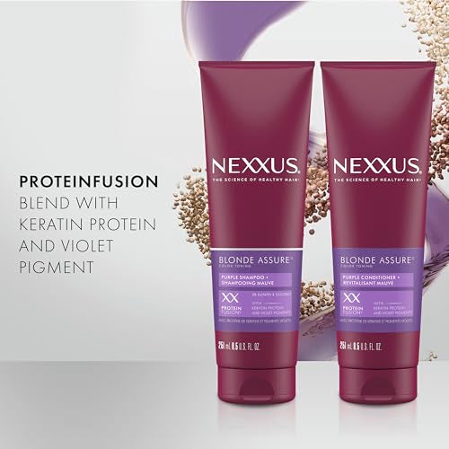 Nexxus Blonde Assure Purple Shampoo & Conditioner Color Assure 2 Pack Blonde, Bleached & Silver Hair Color Shampoo & Conditioner with Keratin Protein & Violet Pigment 8.5 fl oz