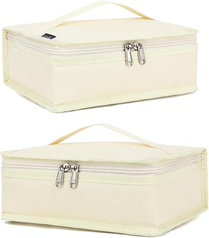 FlowFly Small Insulated Lunch box Portable Soft Bag Mini Cooler Thermal Meal Tote Kit with Handle for Work & School, Beige