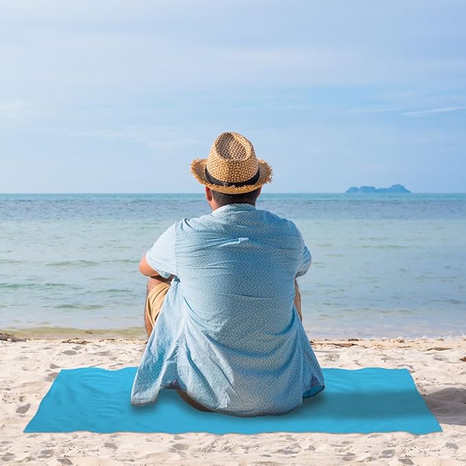 Picnic Blanket, Mini Pocket Beach Mat 27.5 x 43.3IN (1-2 People) Foldable, Lightweight Waterproof Sand Free, Foldable Thin Ground Sheet for Outdoor Camping Hiking Travel - with Hand Strap