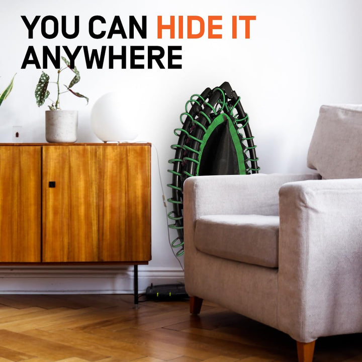 Fitness Trampoline for Adults and Kids, Indoor Rebounder Exercise Trampoline for Workout Fitness for Quiet and Safely Cushioned Bounce Workout (with Handles, Green)