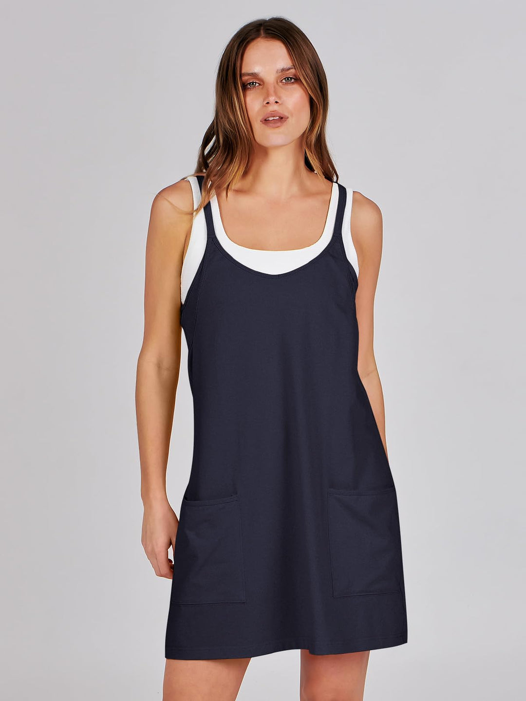 ANRABESS Women Summer Mini Romper Dress Workout Tennis Active Sports Athleisure Outfits built in Shorts Trendy Vacation Navy Blue X-Smal