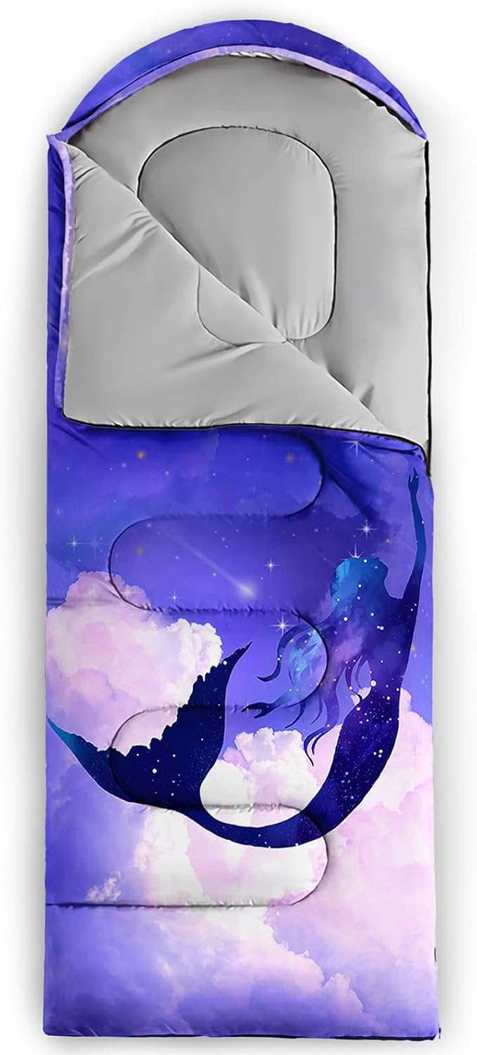 AILONEN Kids Floral Cat Camping Sleeping Bags,Lightweight & Waterproof,3 Season Warm & Cool Weather,Kawaii Kitten Sleeping Bags for Girls Adults,Travelling,Outdoors