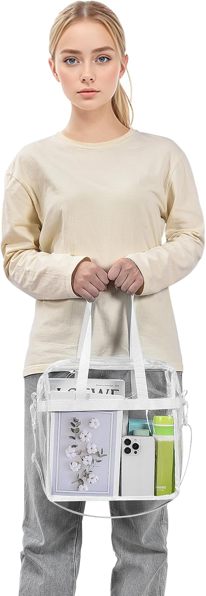 USPECLARE Clear Tote Stadium Approved, Security Travel & Gym Clear Bag for Work Sports Games Concerts