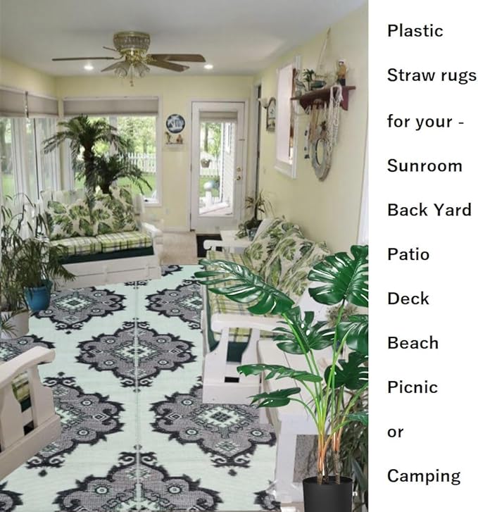 BalajeesUSA Recycled Outdoor Plastic Patio Rugs – 6x9, Grey, Green, Black, Premium and Affordable Multipurpose Woven Plastic Straw All-Weather and Waterproof, Reversible Camper Mats Outside