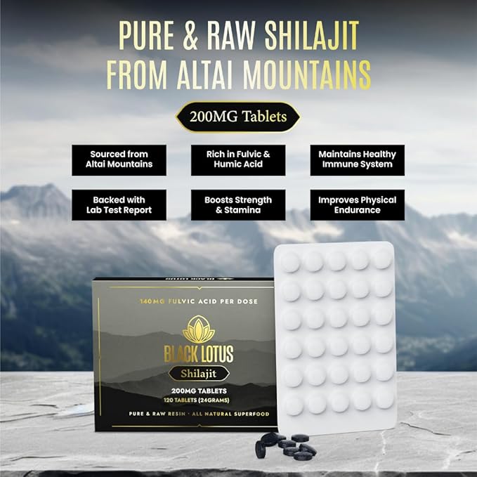 Resin Tablets, 120 Count, 200mg Each, 100% Pure Natural Shilajit for Men & Women with Amino Acids, 140mg Fulvic Acid, 85 Ionic Trace Minerals, for Immune Support, Focus, Energy