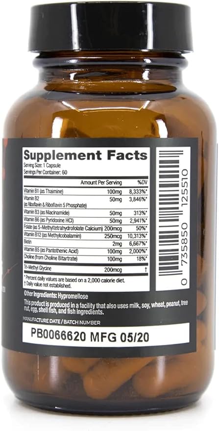 B Famous High Potency Multi B Vitamin Complex with L-5-MTHF for Nervous System and Digestive Health and Glowing Skin - 60 Capsules