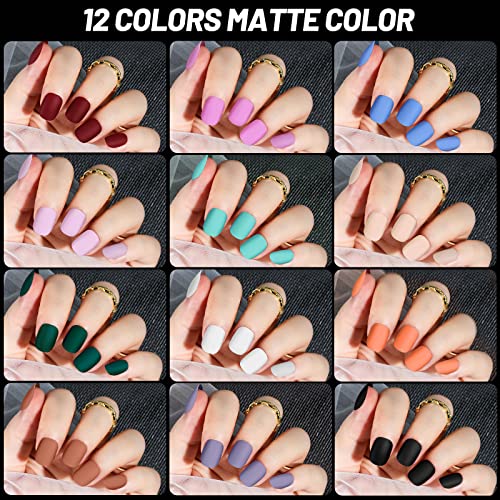 Teenitor 24Pack Short Press On Nails, 576Pcs Round Press On Nails, Matte and Glossy Short Fake Nails With Glue