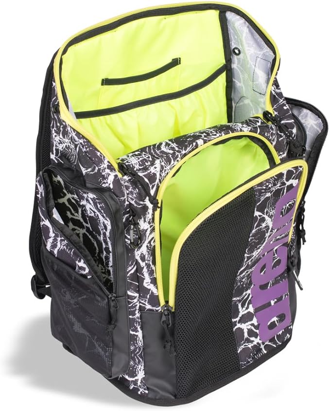 ARENA Spiky III Backpack 45 Swimming Athlete Sports Gym Rucksack Large Training Gear Equipment Swim Bag for Men and Women, 45 Liters, Black/White