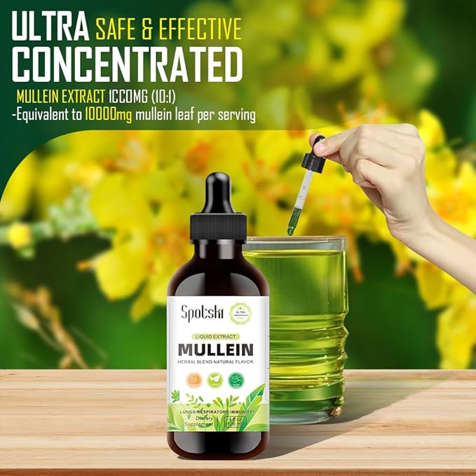 Mullein Drops for Lungs - Lung Detox for Respiratory System, Natural Sleep Aid & Immune Support, Tincture Drops Non-GMO, Vegetarian 1 Month Supply