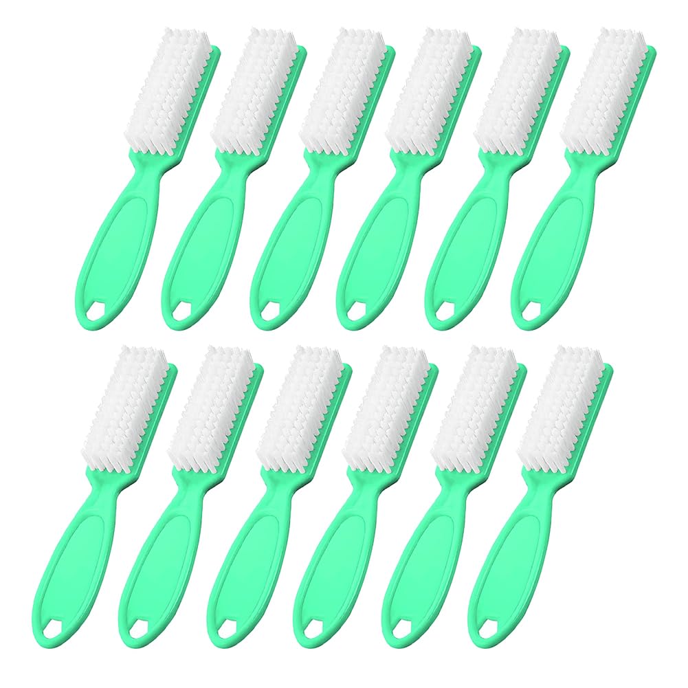 SQULIGT 12Pcs Nail Brush for Cleaning Fingernails, Handle Grip Cleaning Brush for Nail and Toenail, Nail Dust Brush Manicure Pedicure Tools Scrubbing Brush Women Men Home Salon(Green)