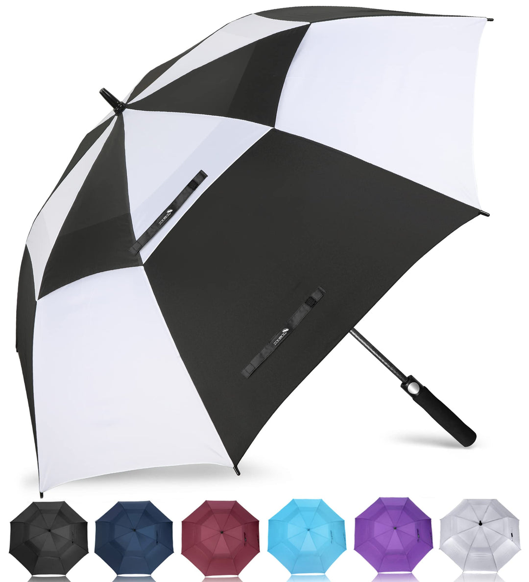 ZOMAKE Large Golf Umbrella 62 Inch - Double Canopy Vented Golf Umbrellas for Rain Windproof Automatic Open Golf Push Cart Umbrella Oversize Stick Umbrellas for Men Women(Black/White)
