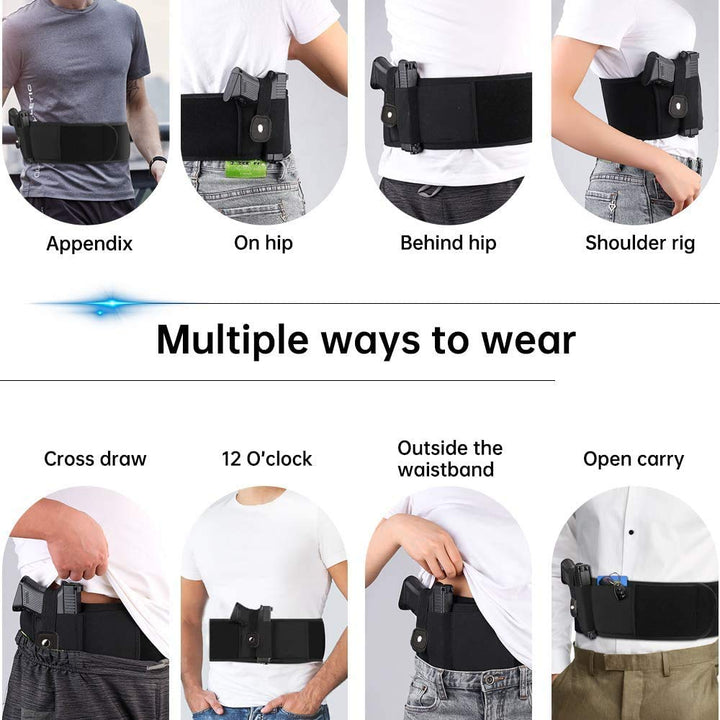 Aomago Belly Band Holster for Men Women - Gun Holster for Comfortable Carry Fits Glock, Smith Wesson, Taurus, Ruger, and More-Breathable Neoprene Waistband Holster for Most Pistols and Revolvers